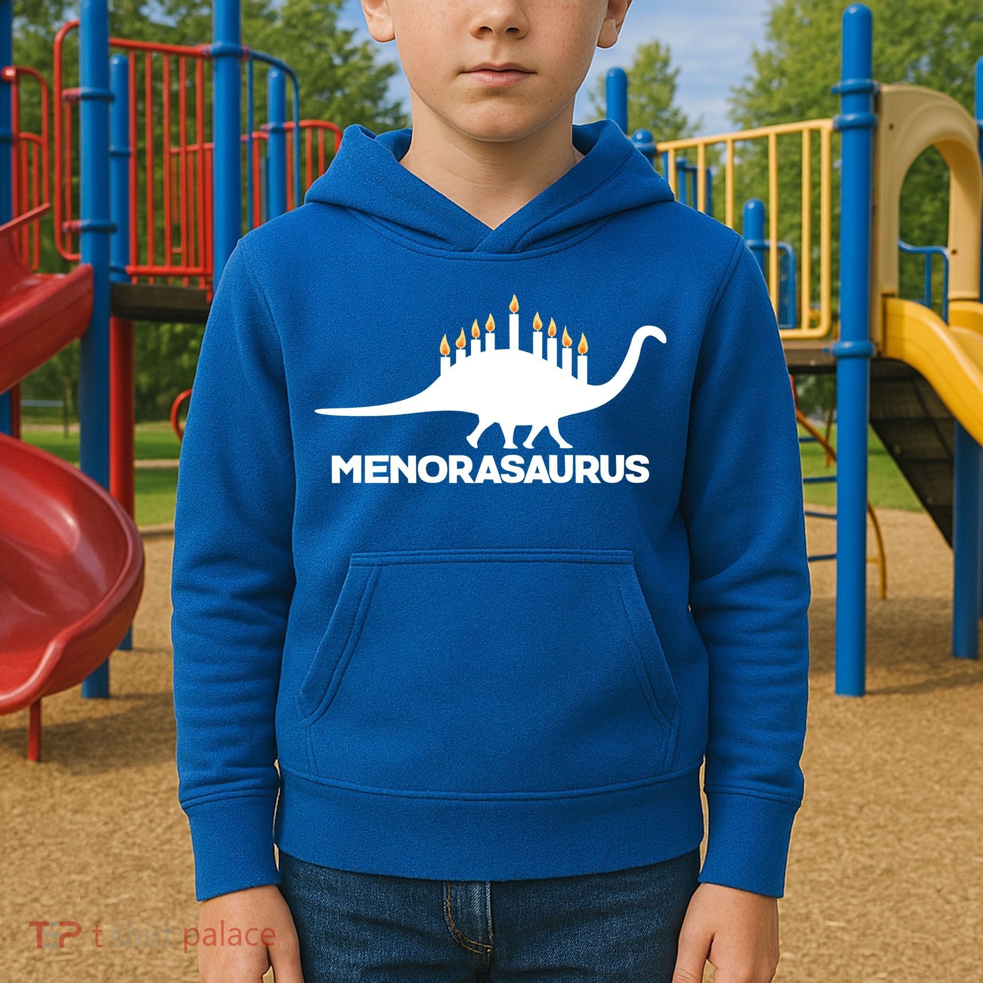 Hanukkah Menorah Dinosaur Kids Hoodie