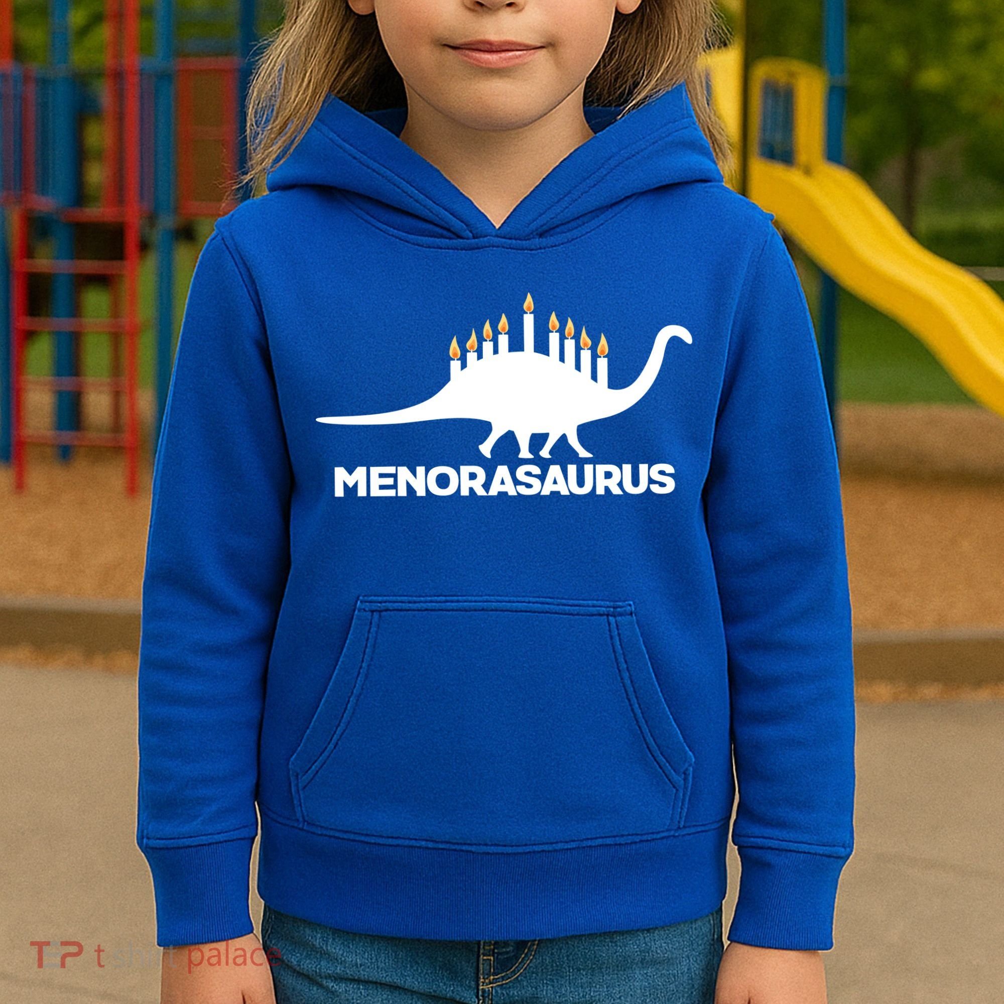 Hanukkah Menorah Dinosaur Kids Hoodie
