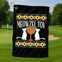 Hanukkah Meowzel Tov Ugly Sweater Golf Towel thumb 1