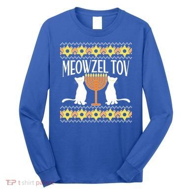Hanukkah Meowzel Tov Ugly Sweater Long Sleeve Shirt