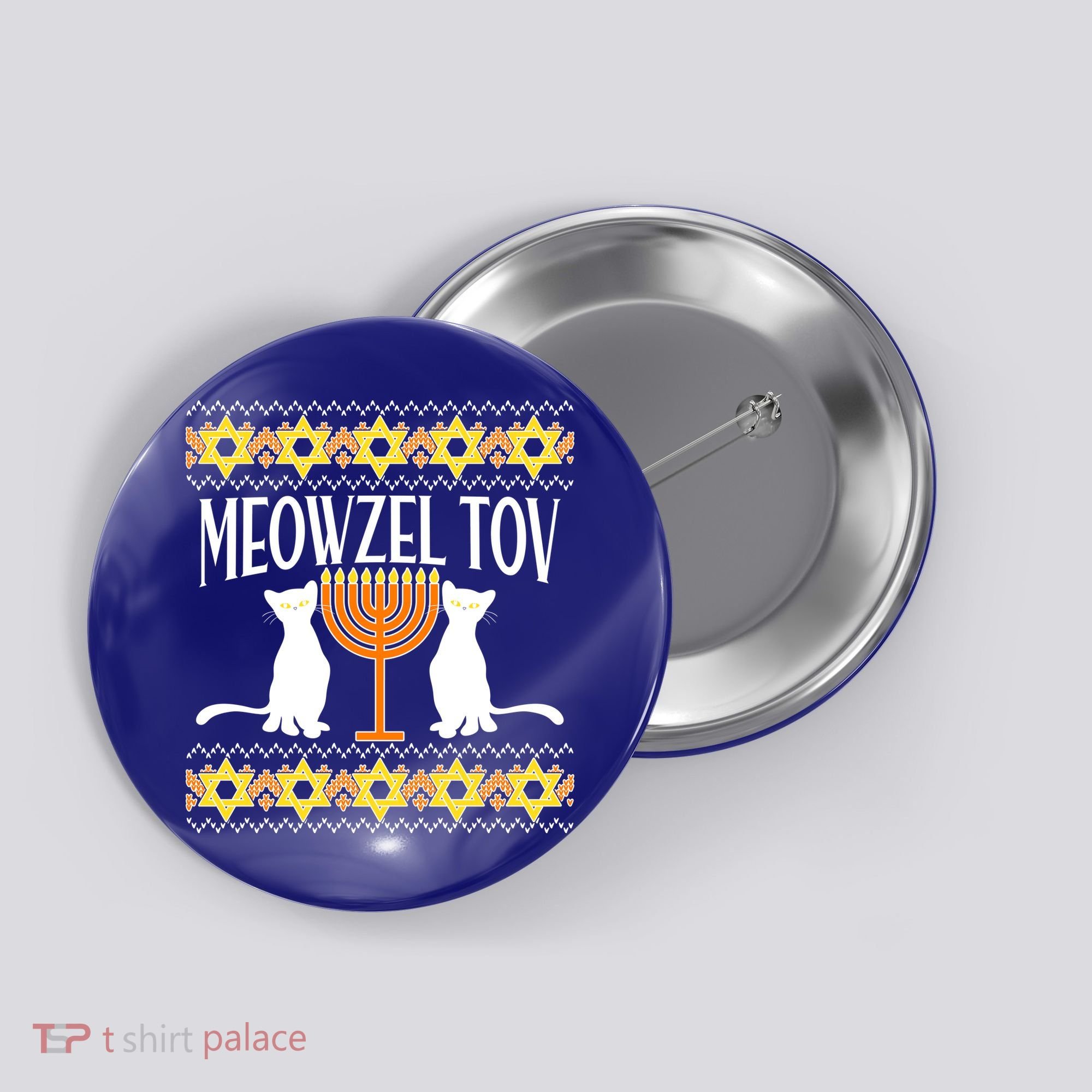 Hanukkah Meowzel Tov Ugly Sweater Button
