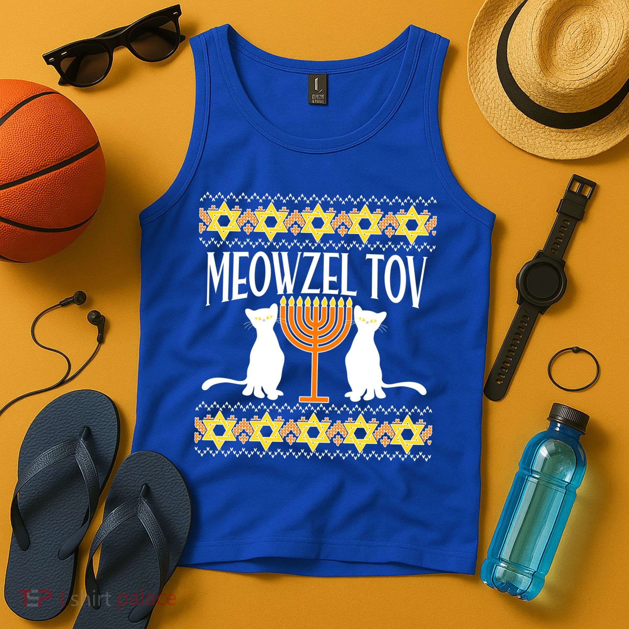 Hanukkah Meowzel Tov Ugly Sweater Tank Top