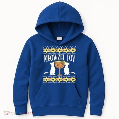 Hanukkah Meowzel Tov Ugly Sweater Kids Hoodie
