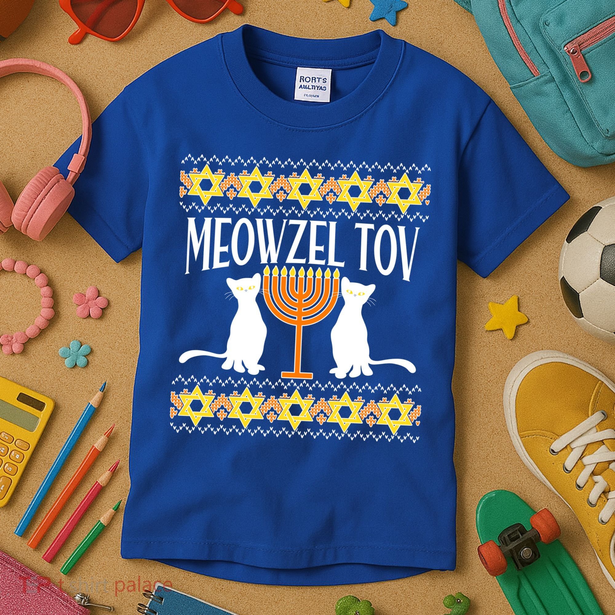 Hanukkah Meowzel Tov Ugly Sweater Kids T-Shirt