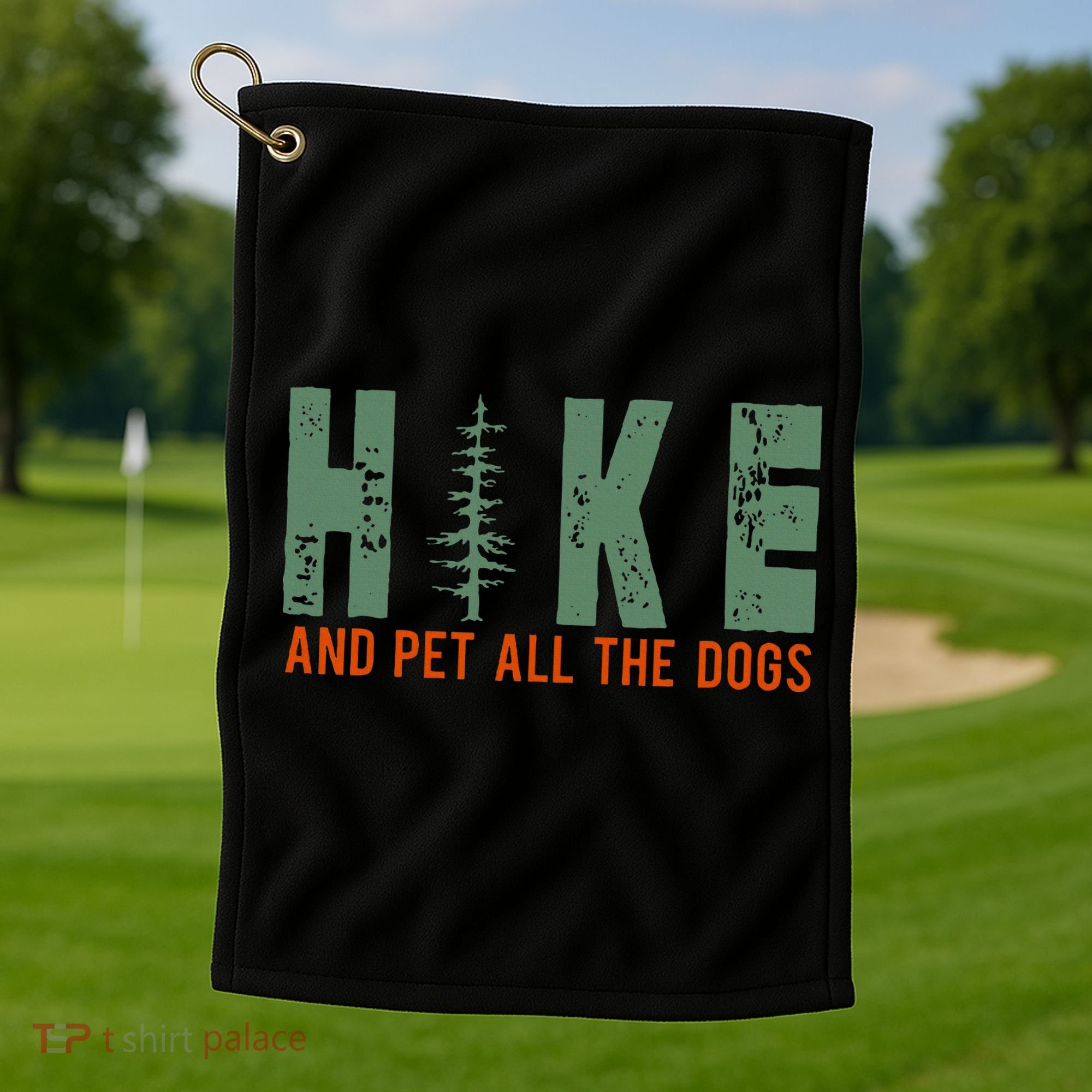 Hike And Pet All The Dogs Funny Hiking Golf Towel