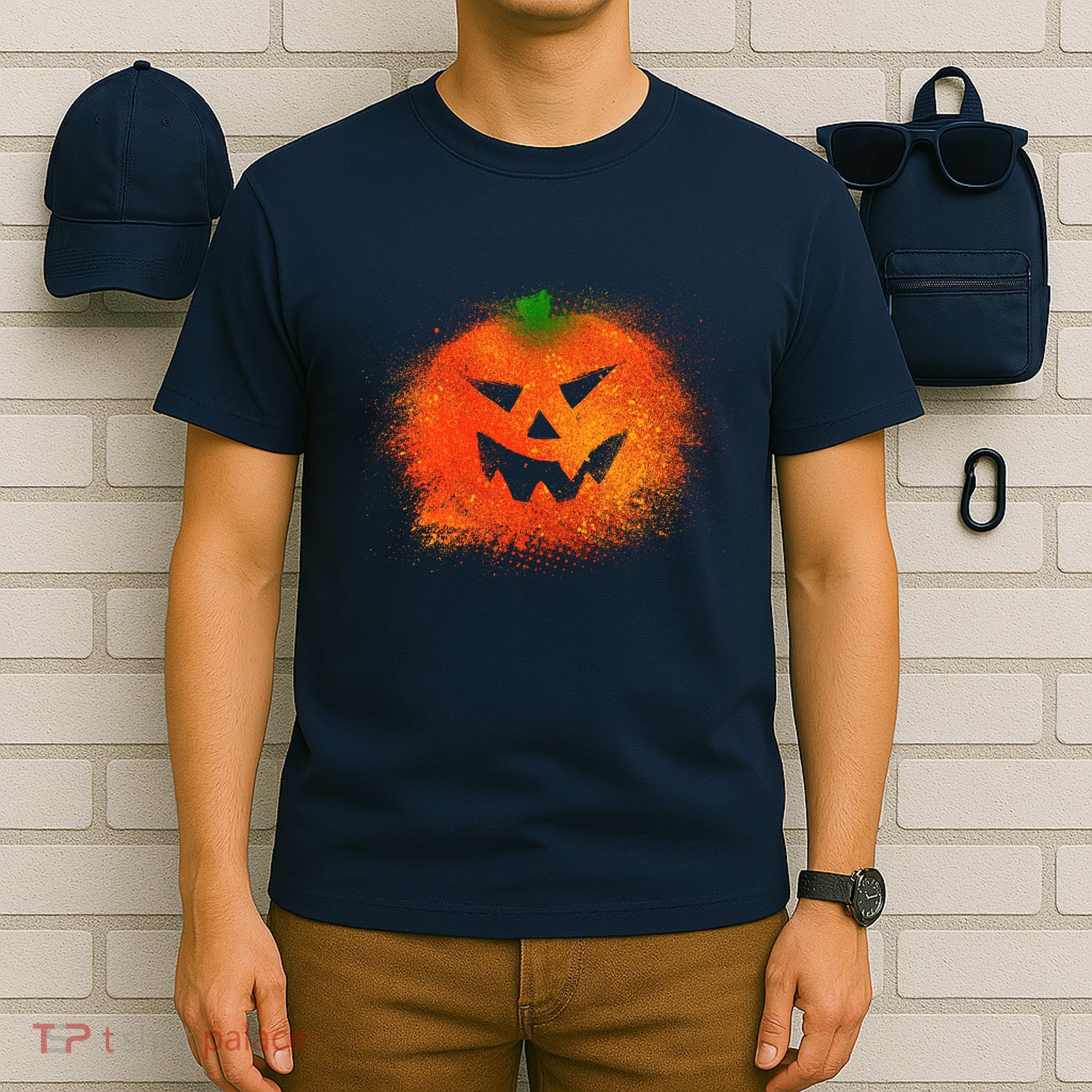 Halloween Airbrush Paint Splatter Jackolantern Pumpkin T-Shirt