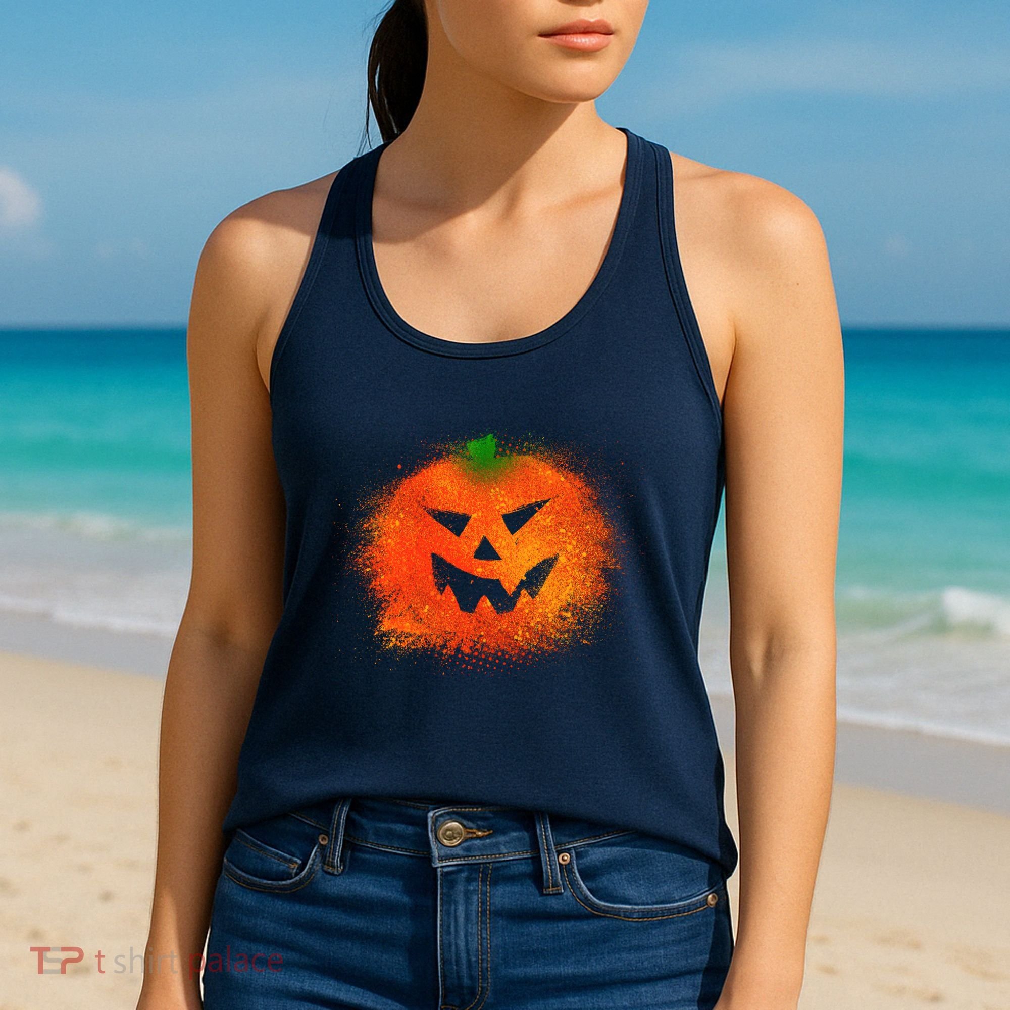 Halloween Airbrush Paint Splatter Jackolantern Pumpkin Women's Tank Top