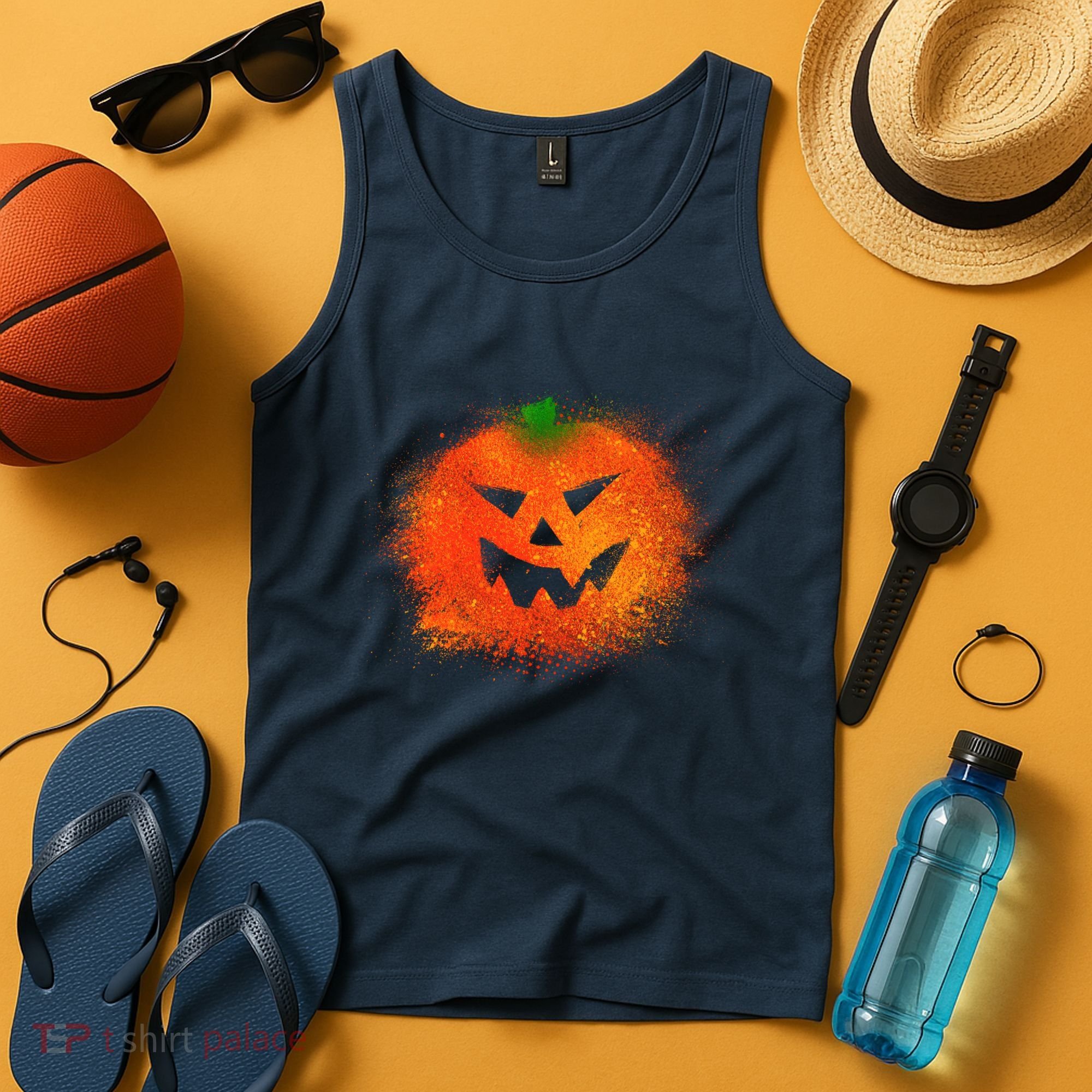 Halloween Airbrush Paint Splatter Jackolantern Pumpkin Tank Top