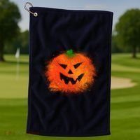 Halloween Airbrush Paint Splatter Jackolantern Pumpkin Golf Towel thumb 1