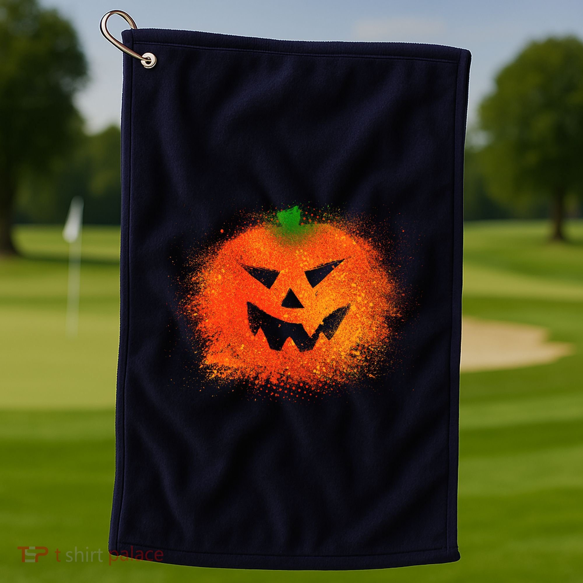 Halloween Airbrush Paint Splatter Jackolantern Pumpkin Golf Towel