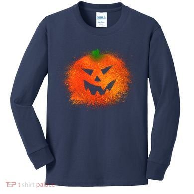 Halloween Airbrush Paint Splatter Jackolantern Pumpkin Kids Long Sleeve Shirt