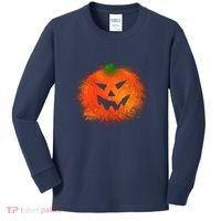 Halloween Airbrush Paint Splatter Jackolantern Pumpkin Kids Long Sleeve Shirt thumb 0