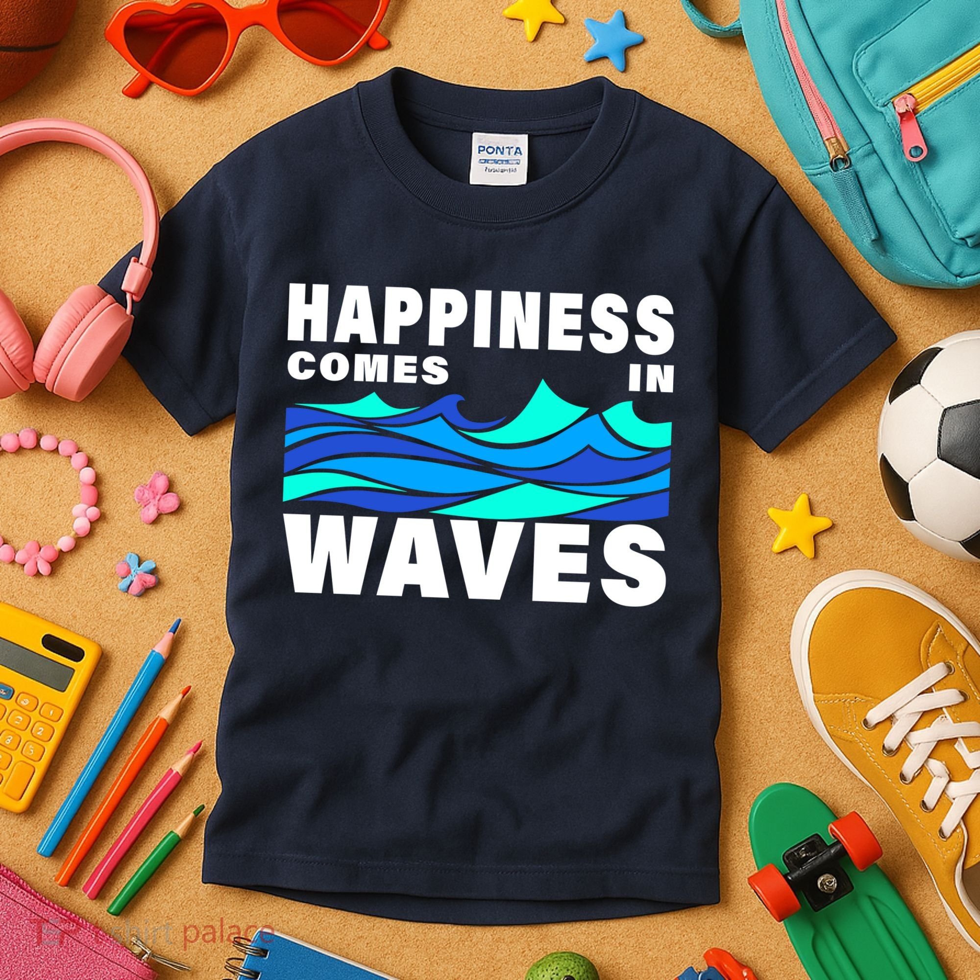 Happiness Comes In Waves Kids T-Shirt