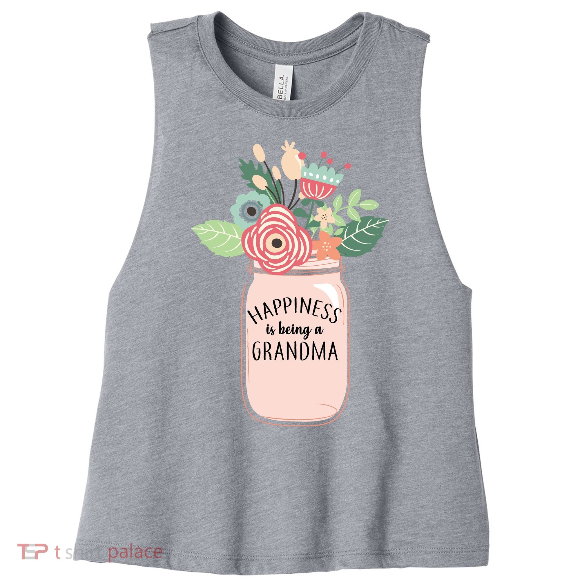 Happiness Is Being A Grandma Flower Women's Racerback Cropped Tank