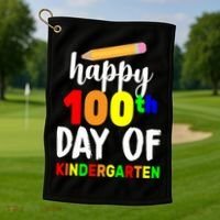 Happy 100th Day Of Kindergarten Pencil Golf Towel thumb 1