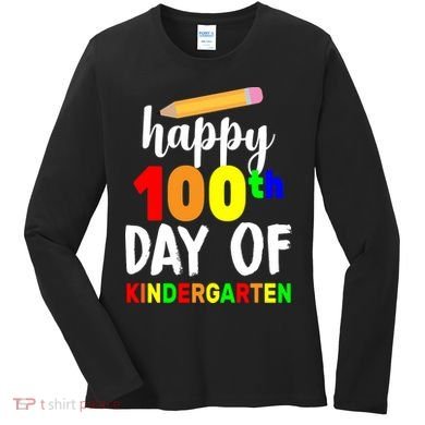 Happy 100th Day Of Kindergarten Pencil Women's Long Sleeve Shirt