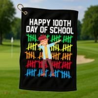 Happy 100th Day Of School Tally Marks Golf Towel thumb 1