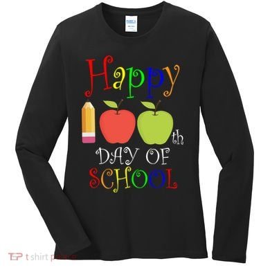 Happy 100th Day Of School Teachers Apple Women's Long Sleeve Shirt