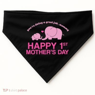 Happy 1st Mothers Day Cute Elephant USA-Made Doggie Bandana