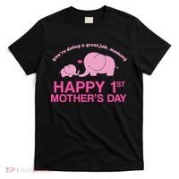 Happy 1st Mothers Day Cute Elephant T-Shirt thumb 0