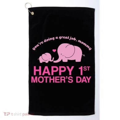 Happy 1st Mothers Day Cute Elephant Golf Towel