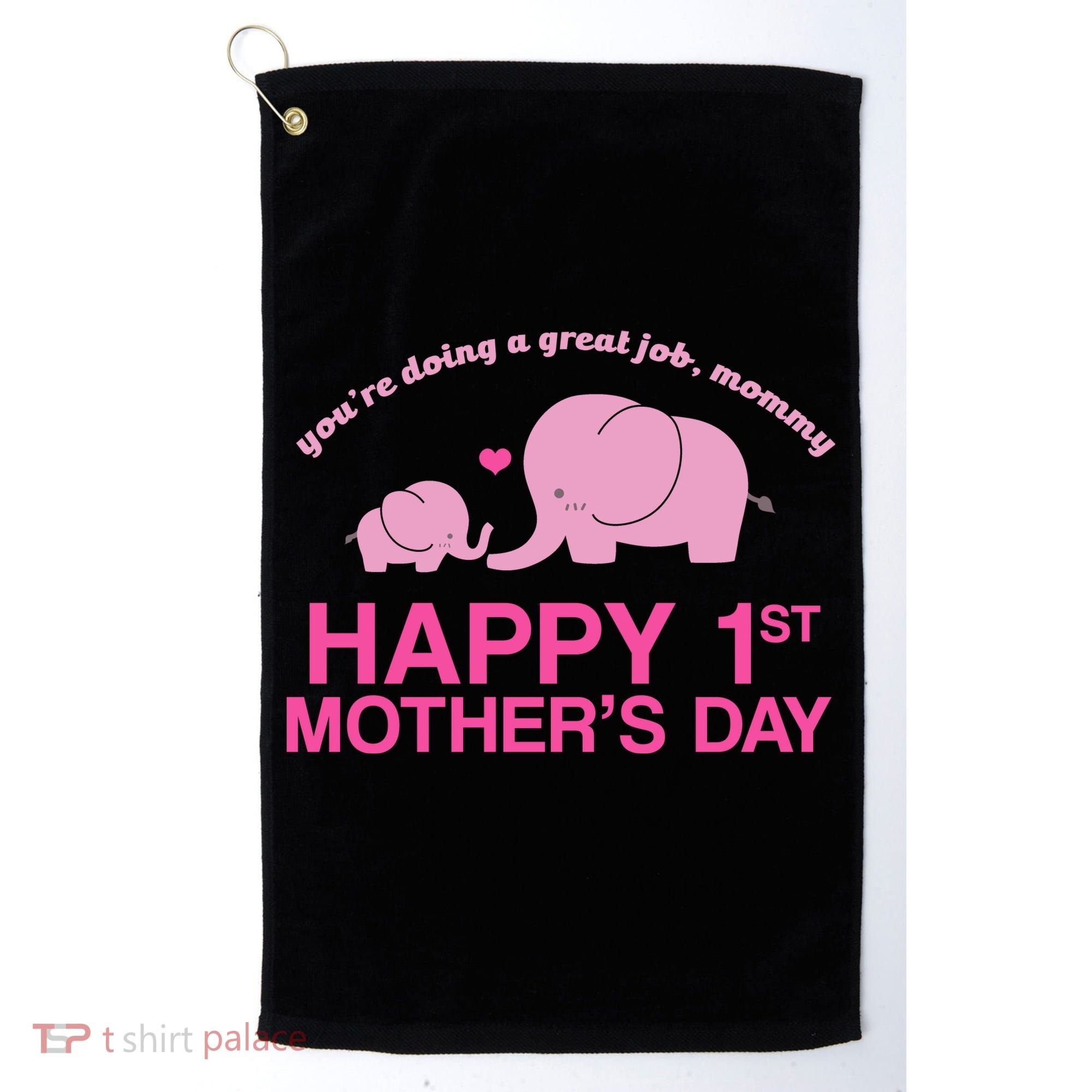 Happy 1st Mothers Day Cute Elephant Golf Towel