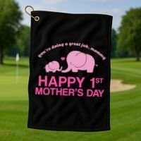 Happy 1st Mothers Day Cute Elephant Golf Towel thumb 1