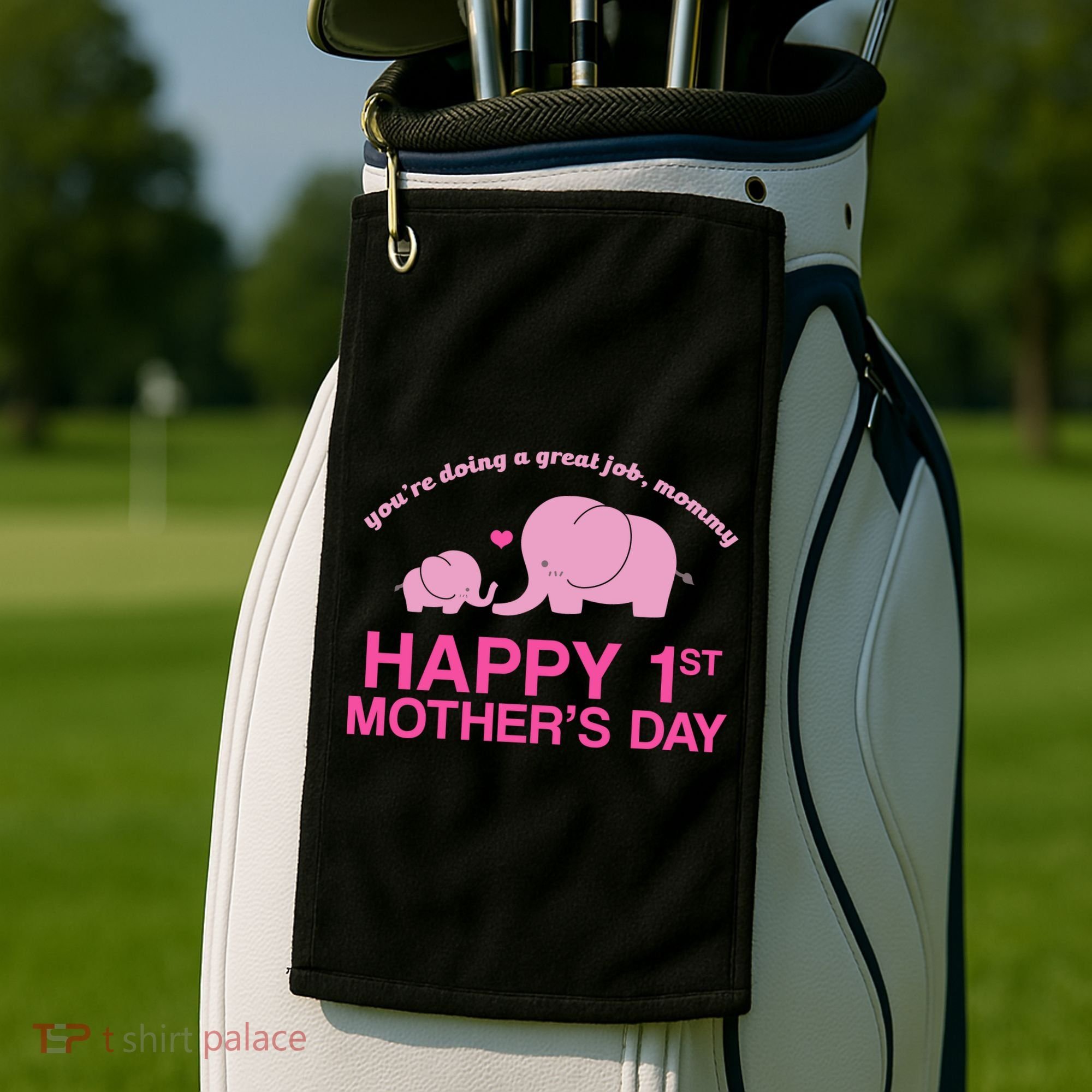 Happy 1st Mothers Day Cute Elephant Golf Towel