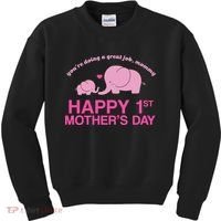 Happy 1st Mothers Day Cute Elephant Kids Sweatshirt thumb 0