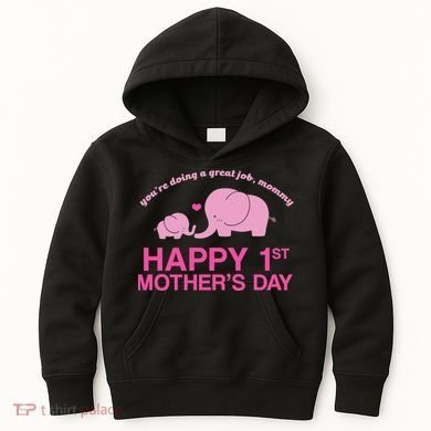 Happy 1st Mothers Day Cute Elephant Kids Hoodie