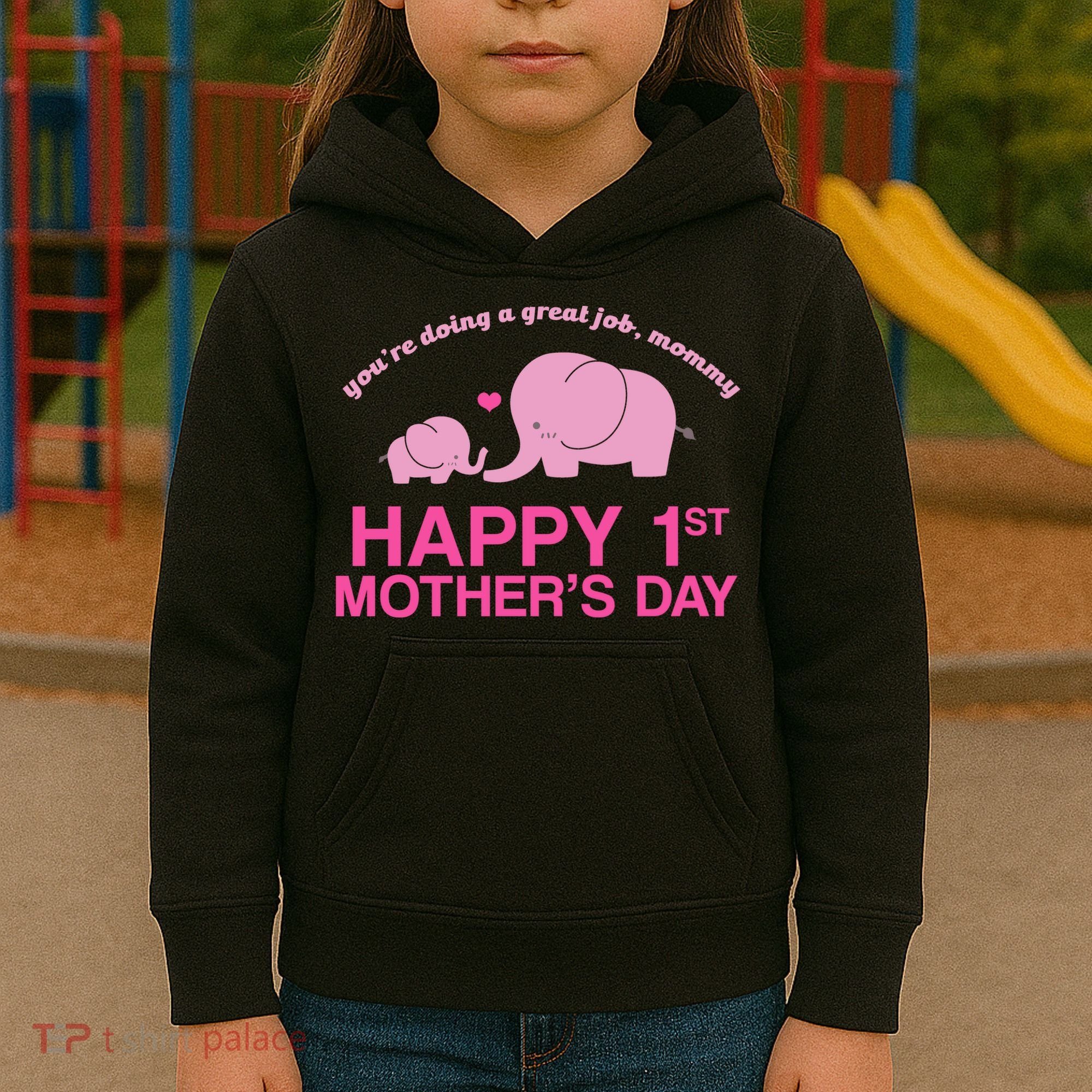 Happy 1st Mothers Day Cute Elephant Kids Hoodie