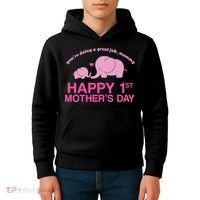 Happy 1st Mothers Day Cute Elephant Kids Hoodie thumb 4