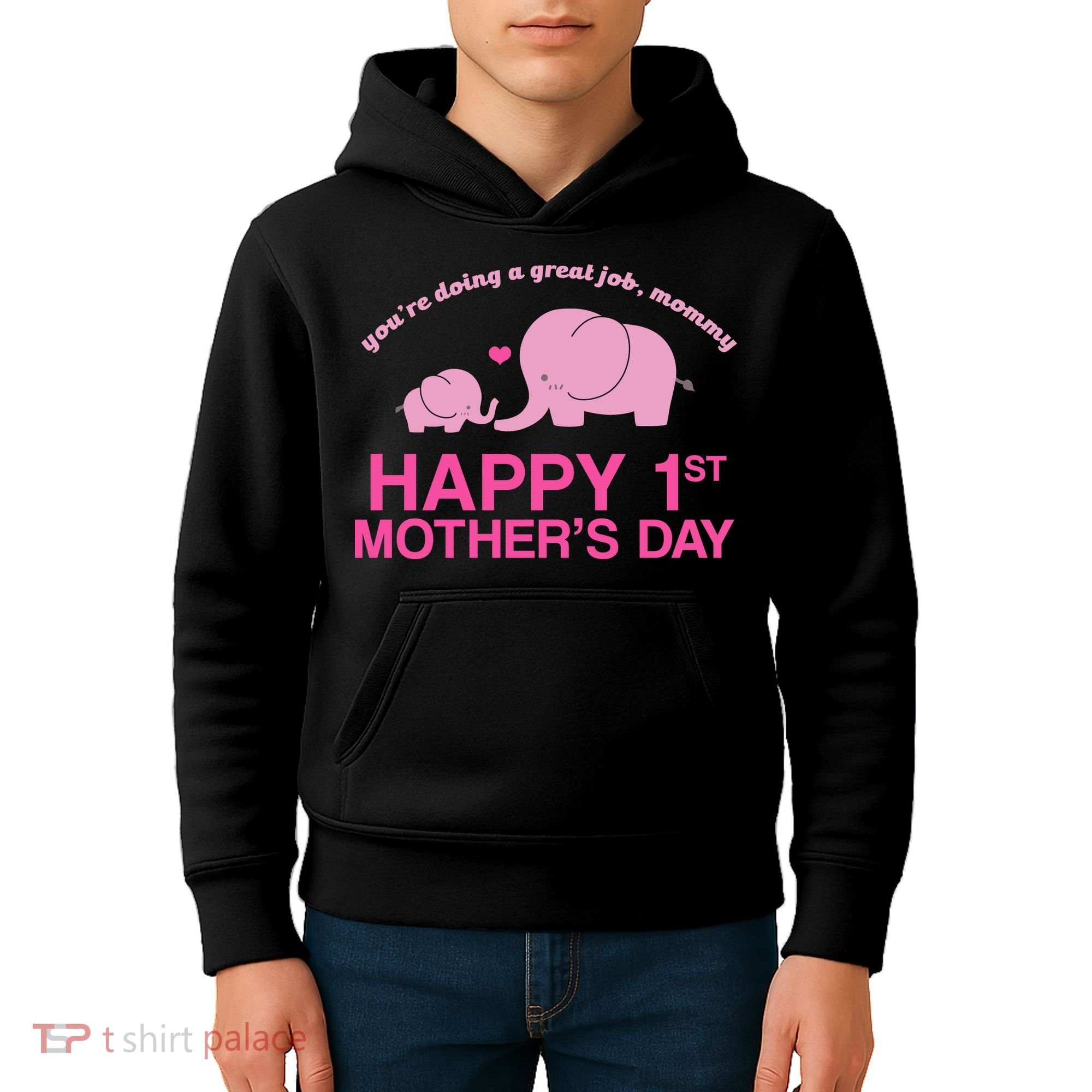 Happy 1st Mothers Day Cute Elephant Kids Hoodie
