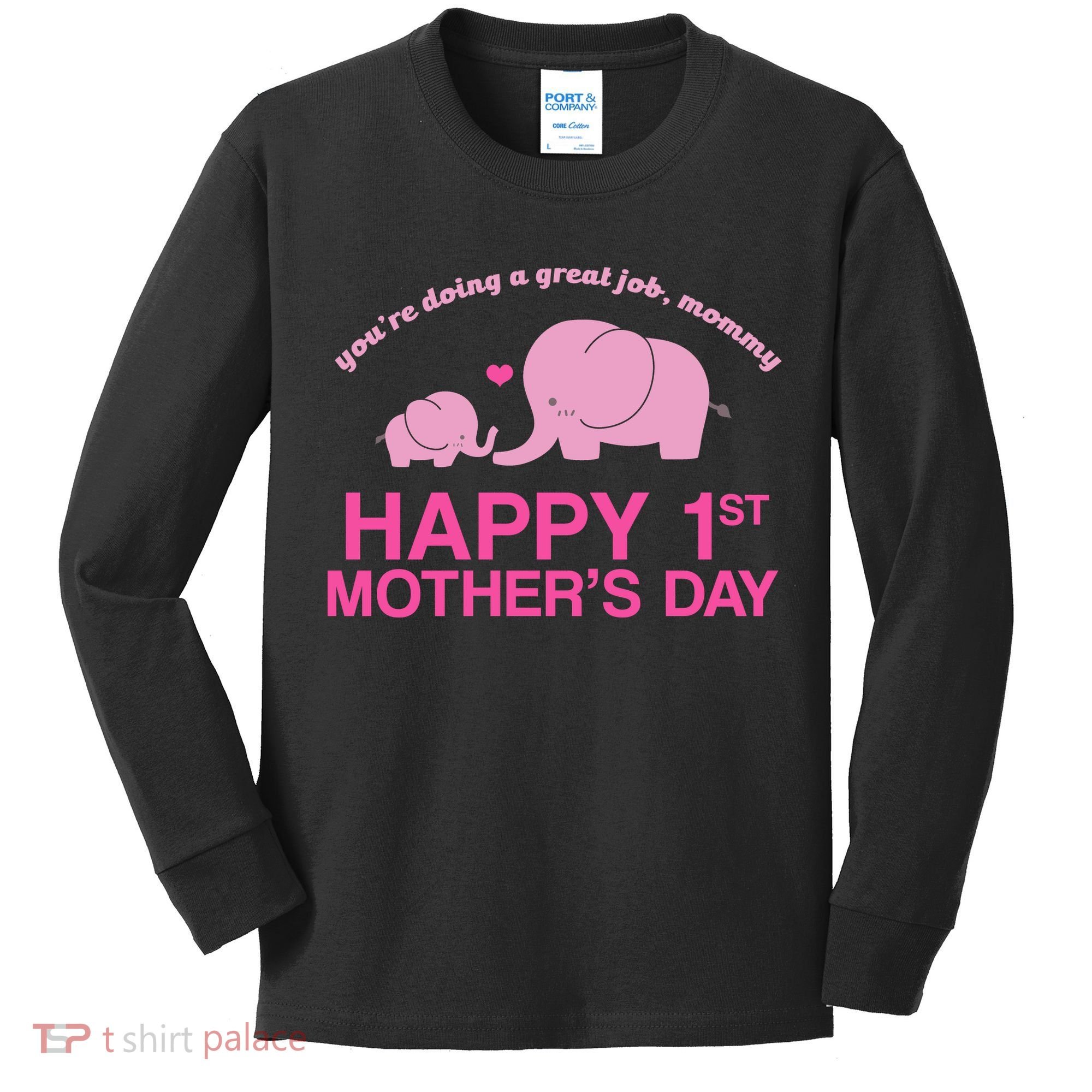 Happy 1st Mothers Day Cute Elephant Kids Long Sleeve Shirt