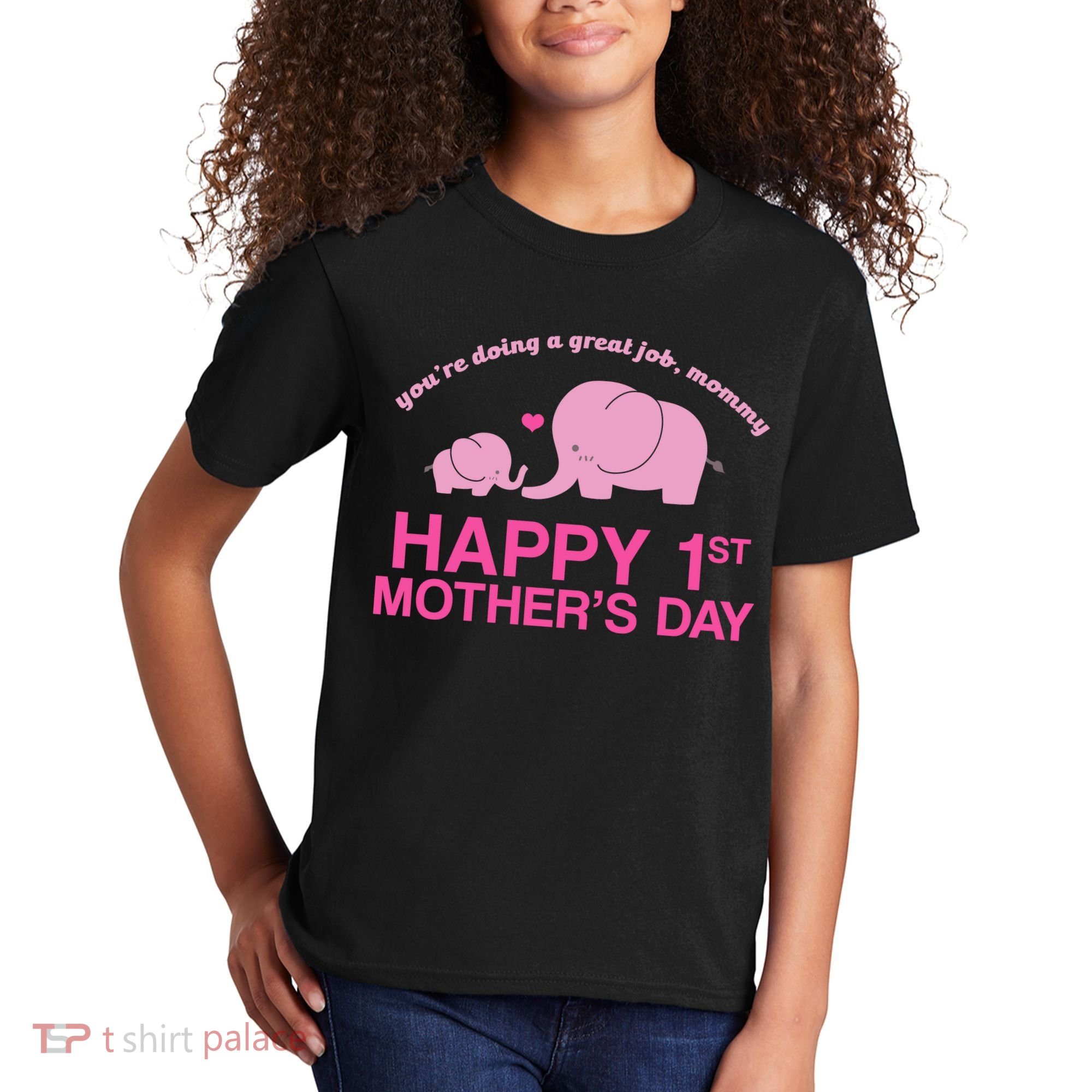 Happy 1st Mothers Day Cute Elephant Kids T-Shirt