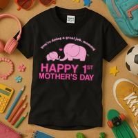 Happy 1st Mothers Day Cute Elephant Kids T-Shirt thumb 3