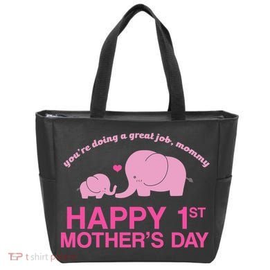 Happy 1st Mothers Day Cute Elephant Tote Bag