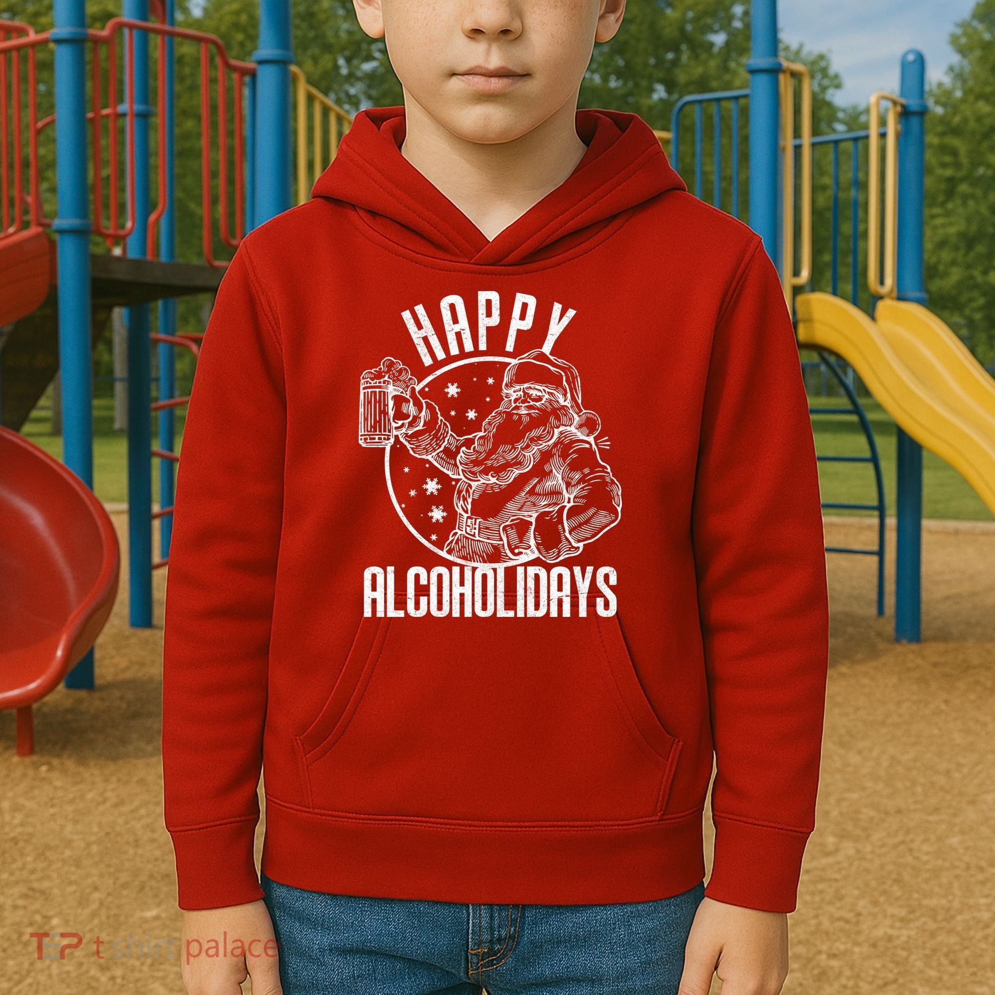 Happy Alcoholidays Christmas Santa Kids Hoodie