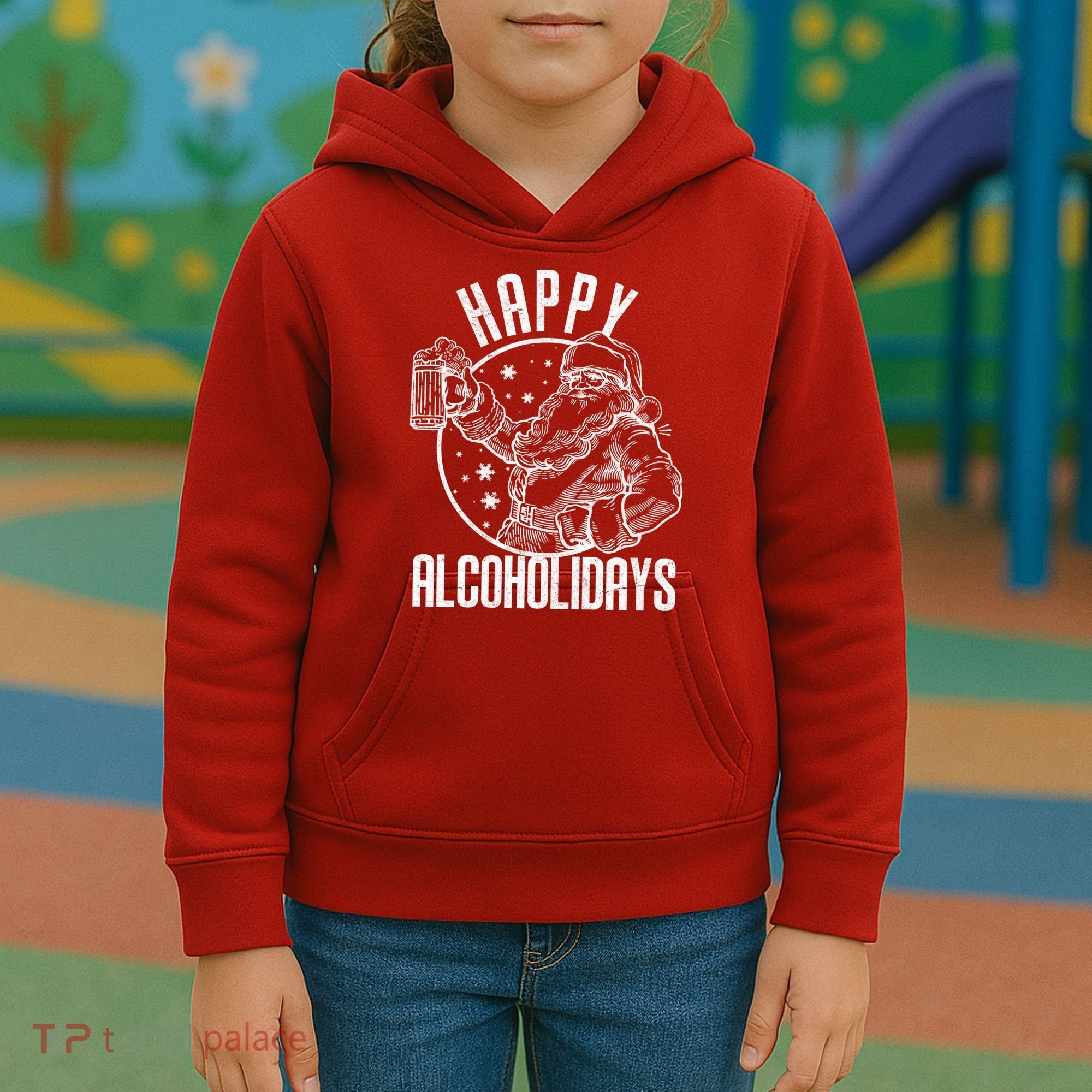 Happy Alcoholidays Christmas Santa Kids Hoodie