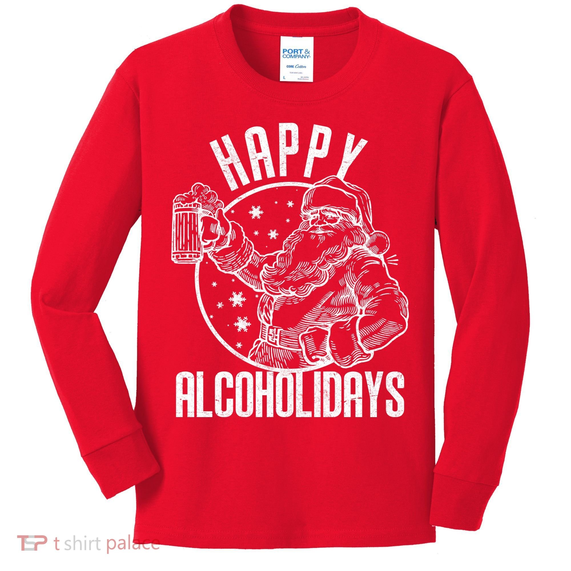 Happy Alcoholidays Christmas Santa Kids Long Sleeve Shirt