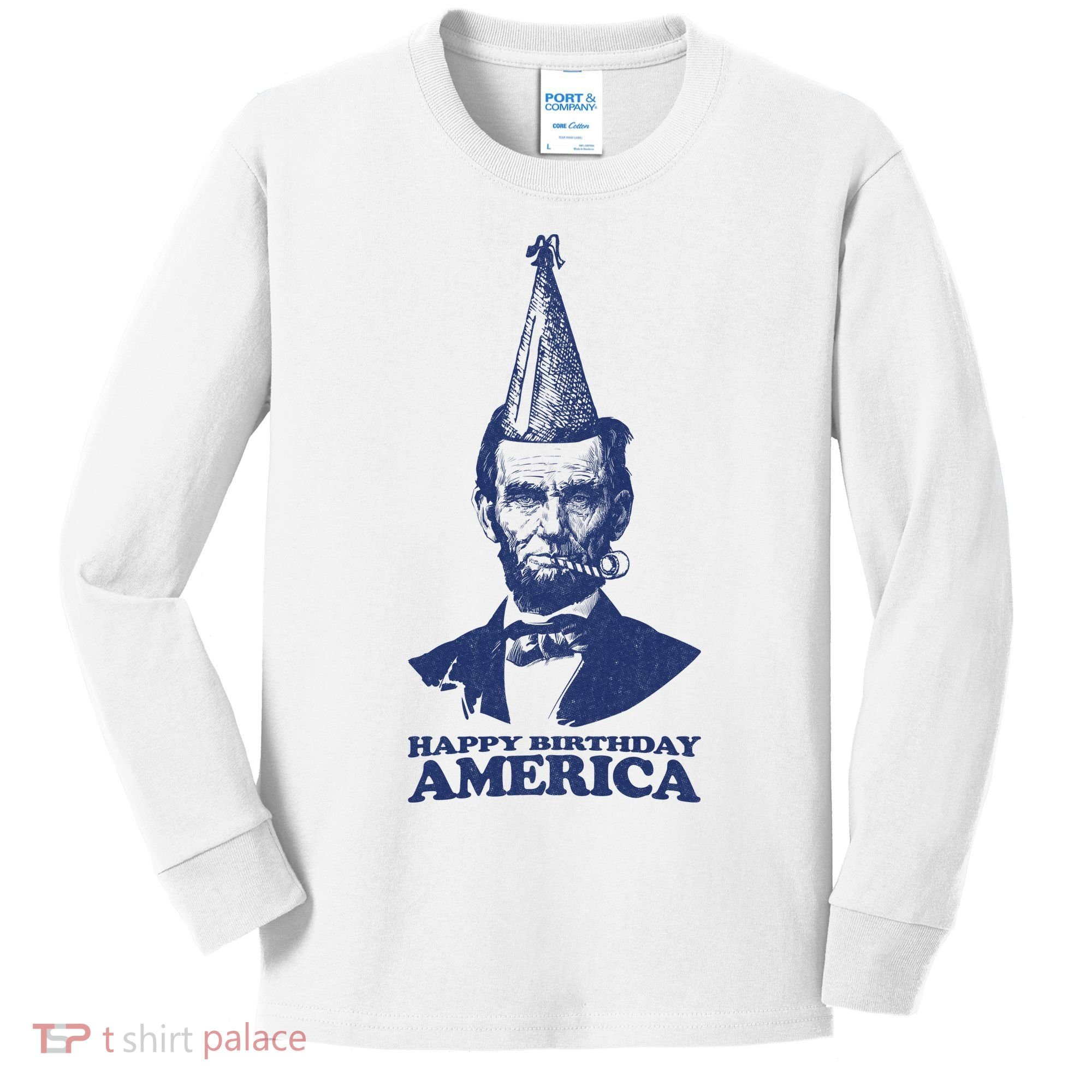 Happy Birthday America Abe Lincoln Kids Long Sleeve Shirt