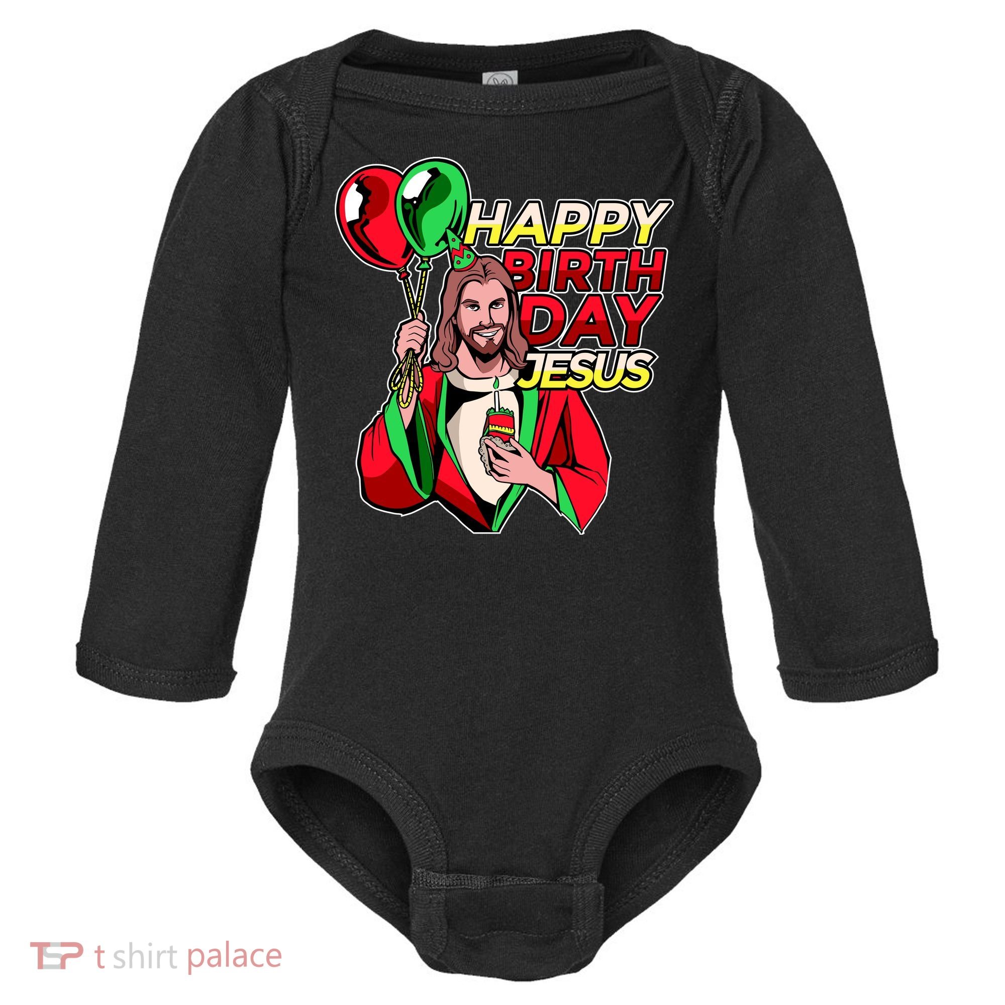 Happy Birthday Jesus Funny Christmas Birthday Boy Baby Long Sleeve Bodysuit
