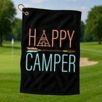 Happy Camper Funny Camping Golf Towel thumb 1