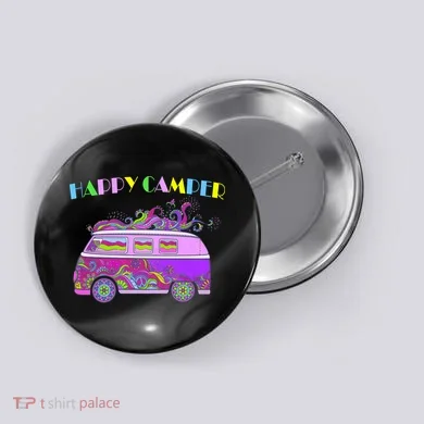 Happy Camper Hippie Van Button