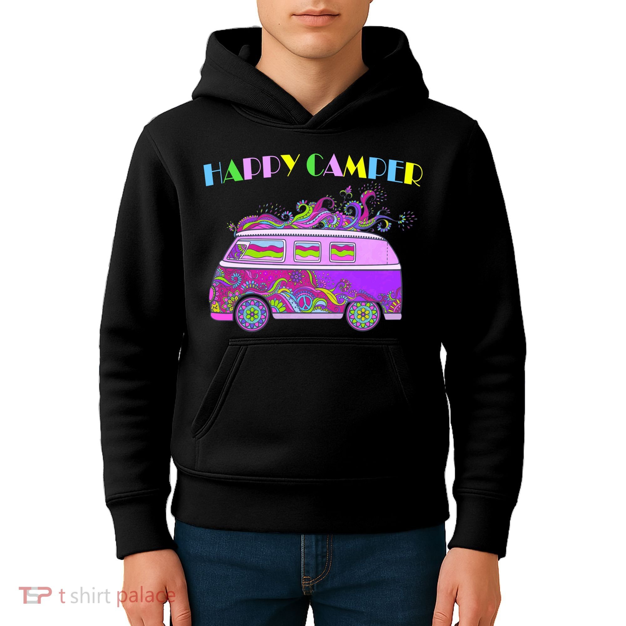 Happy Camper Hippie Van Kids Hoodie