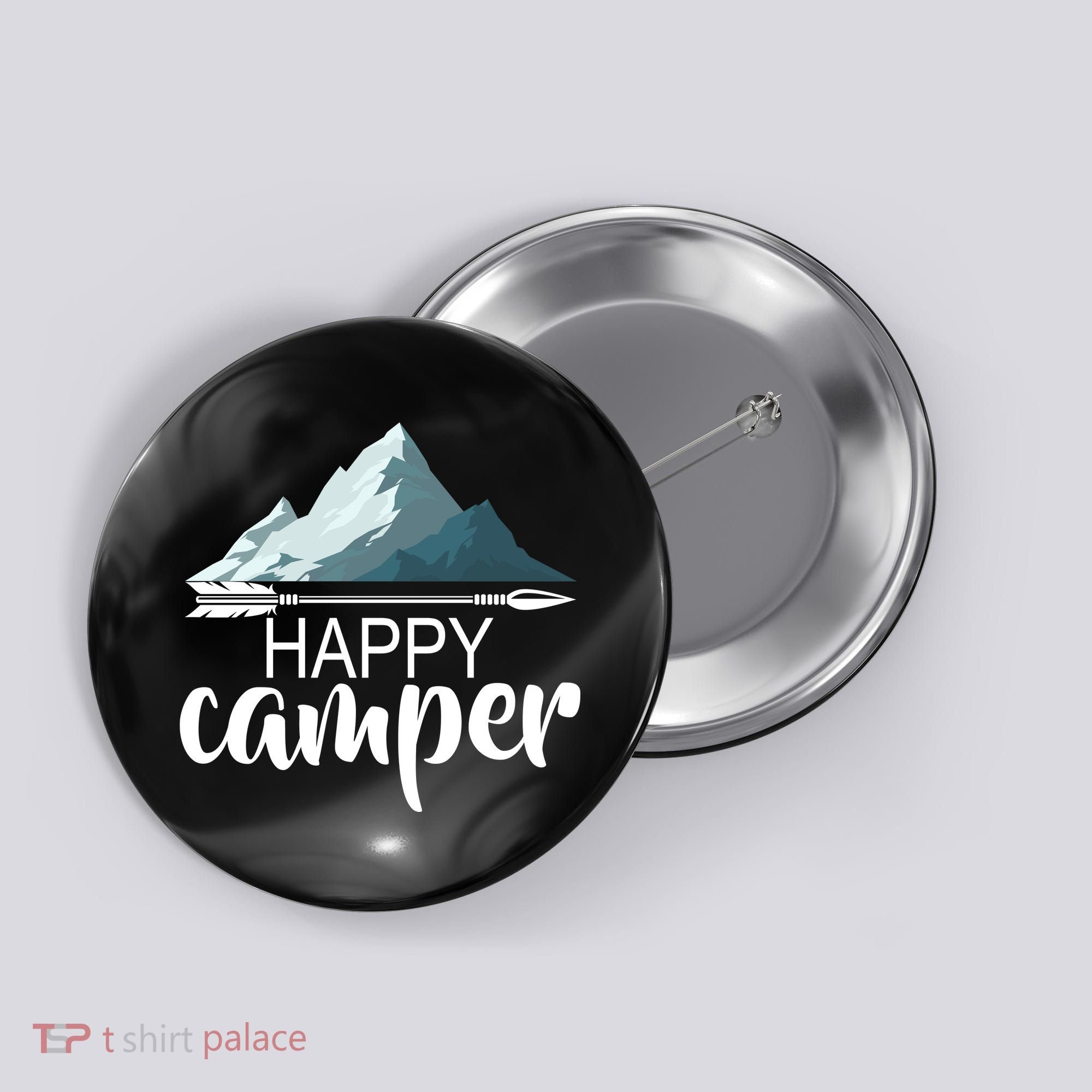 Happy Camper In The Mountains Button