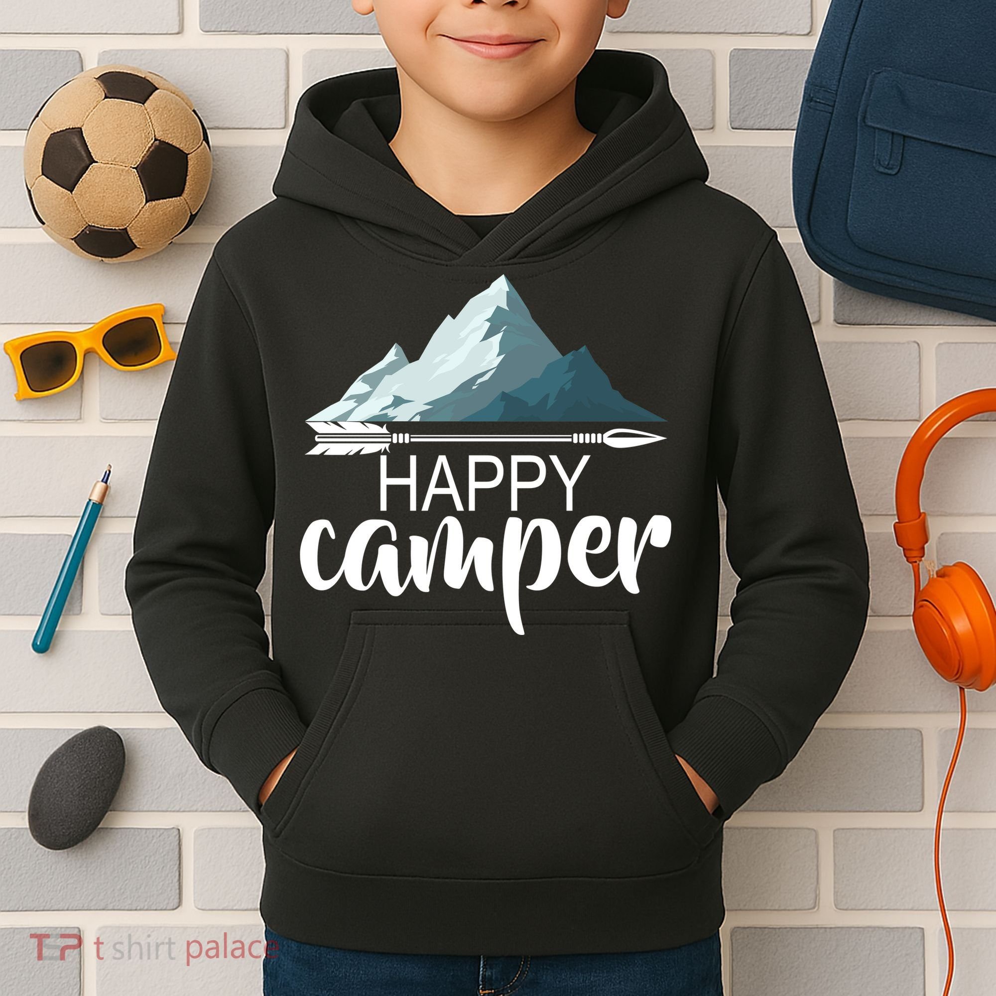 Happy Camper In The Mountains Kids Hoodie