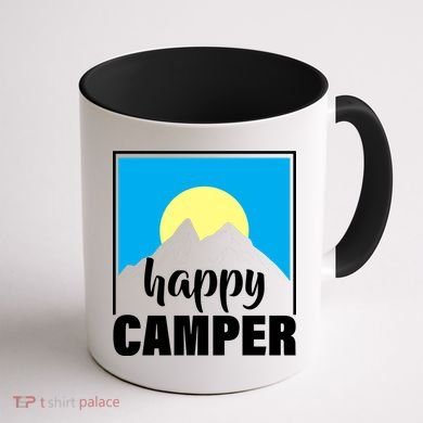 Happy Camper Sunrise Over Mountains Coffee Mug back