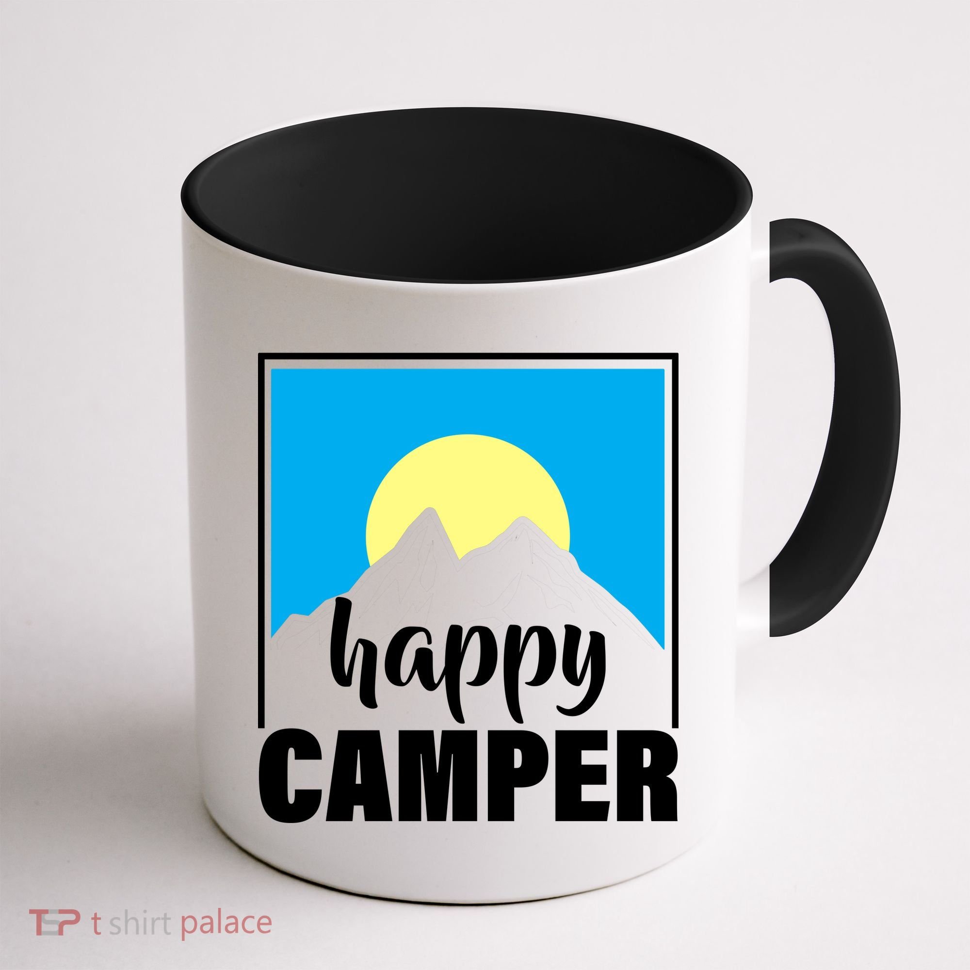 Happy Camper Sunrise Over Mountains Coffee Mug