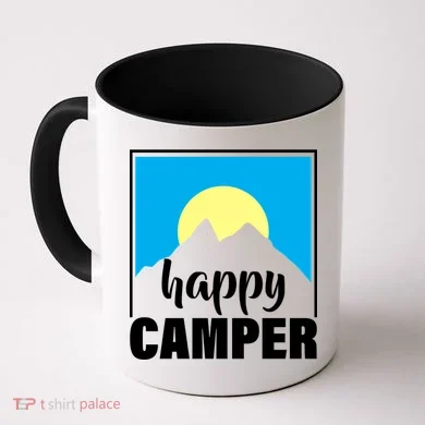 Happy Camper Sunrise Over Mountains Coffee Mug